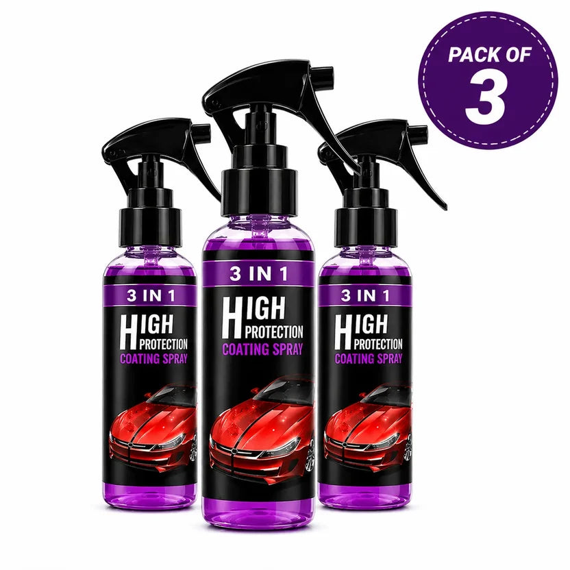 3 in 1 High Protection Car Quick Coating Spray | Advanced Nano Tech Polish & Shine | Waterless Wash & Protection | Pack of 3 (100ml Each)