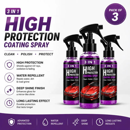 3 in 1 High Protection Car Quick Coating Spray | Advanced Nano Tech Polish & Shine | Waterless Wash & Protection | Pack of 3 (100ml Each)