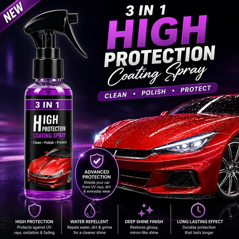 3 in 1 High Protection Car Quick Coating Spray | Advanced Nano Tech Polish & Shine | Waterless Wash & Protection | Pack of 3 (100ml Each)