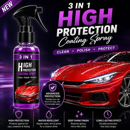 3 in 1 High Protection Car Quick Coating Spray | Advanced Nano Tech Polish & Shine | Waterless Wash & Protection | Pack of 3 (100ml Each)